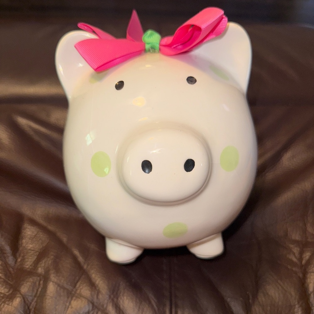 Adorable Piggy Bank with Pink Bow